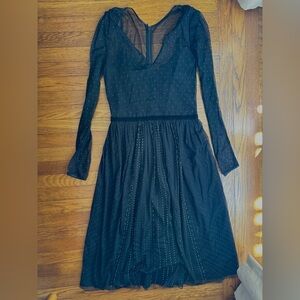 Jigsaw x Simon Beck Black and White Polka Dot Dress Mesh Velvet Size 6